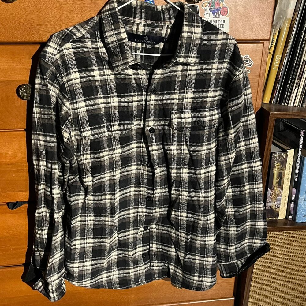 Rainforest Flannel Button-Up Shirt – Black & White Plaid